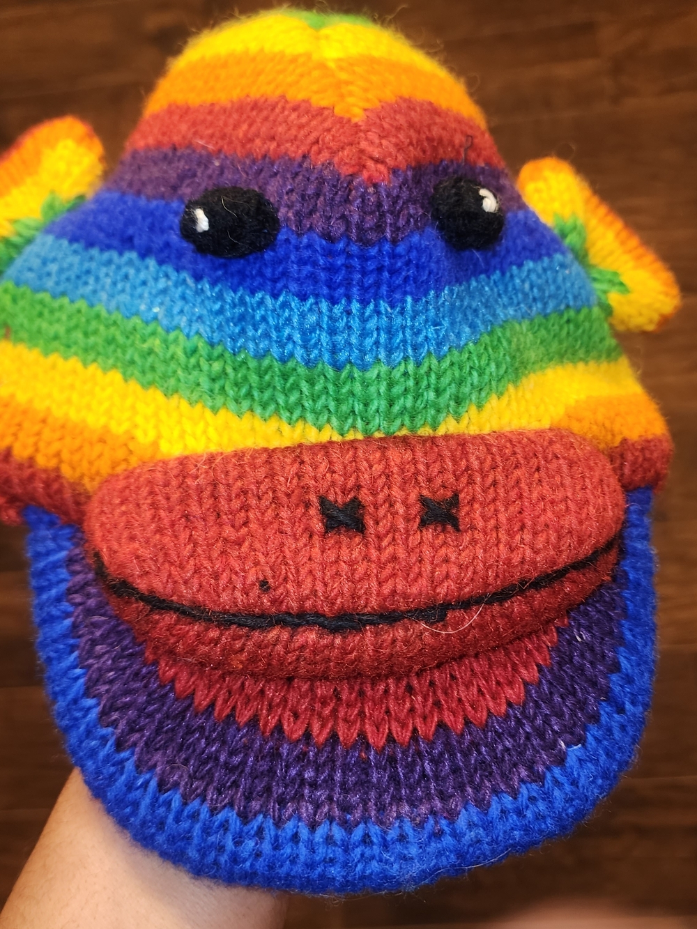 Rainbow Knit Monkey Beanie Hat Multicolor